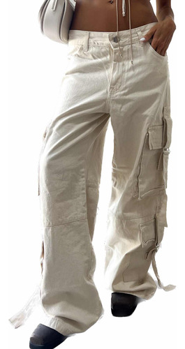 Jean Wide Leg Cargo Beige