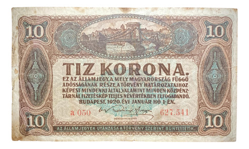 Billete 10 Koronas Hungria 1920 Pick 60 (Usado)