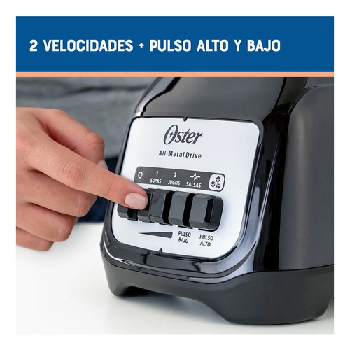Licuadora Vaso Vidrio Botones 1.2 L/2 Vel Pulso 550 W Oster Negro