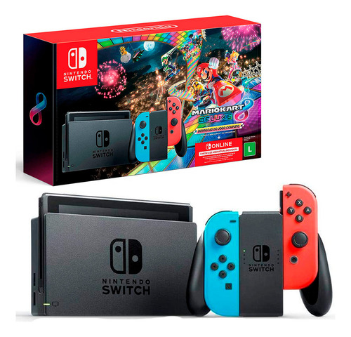 Nintendo Switch 32GB Mario Kart 8 Deluxe cor vermelho-néon, azul-néon e preto
