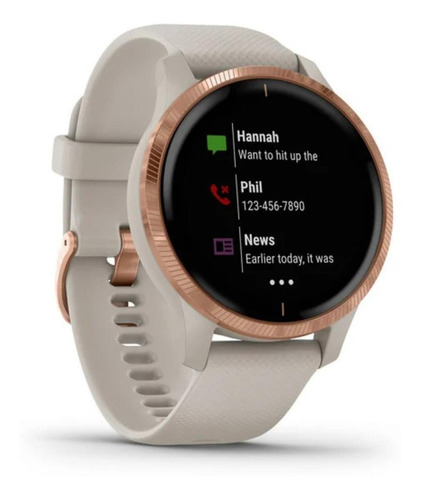 Imagen 3 de 6 de Smartwatch Garmin Venu Venu 1.2" caja 43.2mm de polímero reforzado con fibra light sand, malla light sand de silicona y bisel rose gold de acero inoxidable