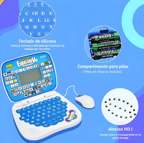 Computadora Interactiva Educativa Para Niños Ingles Español Celeste