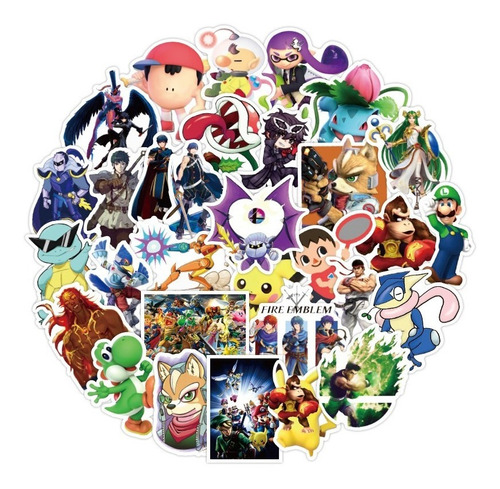 Super Smash Bros Videojuego 50 Calcomanias Stickers Pvc 