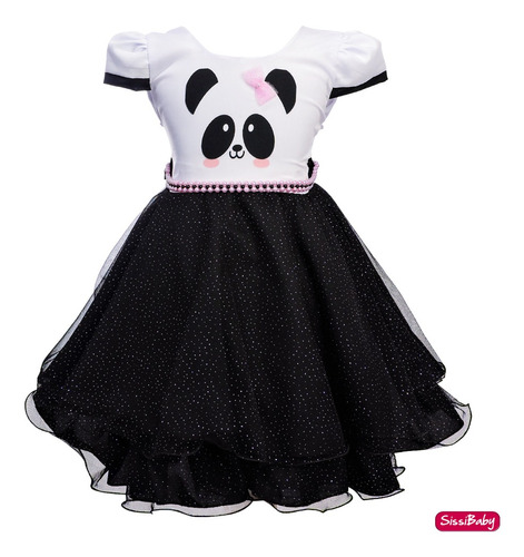 Vestido Infantil Panda Ursinha Fofa Festa Luxinho