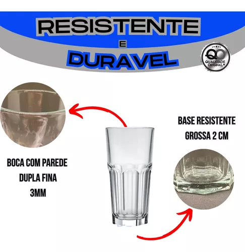 Jogo 6 Copos Rozana Vidro Transparente Para Suco Agua 340ml