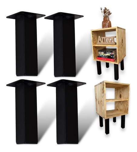 4 Pé Aço Cannes Slim 15cm Móveis Estilo Industrial Preto