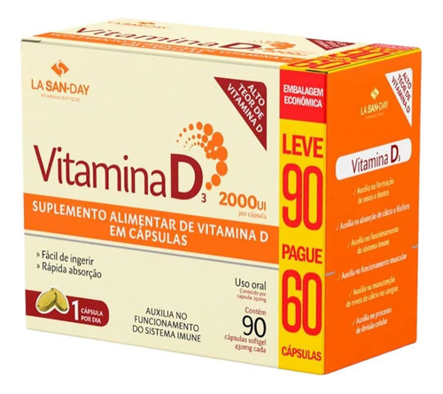 Vitamina D3 2000ui L90p60 cápsulas de gel blando Immunidade Original