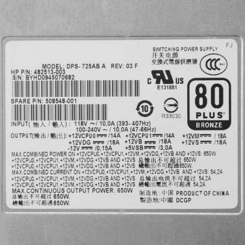 Imagen 3 de 6 de Hp Fuente Poder 650w Z600 508548-001 482513-003 Dps-725ab