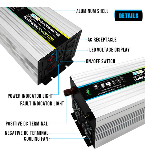 12v-220v110v 4000w Pico 8000w Pura Onda Positiva Inversor