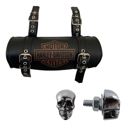 Kit Alforje Frontal Harley Davidson Suporte Parafuso Caveira