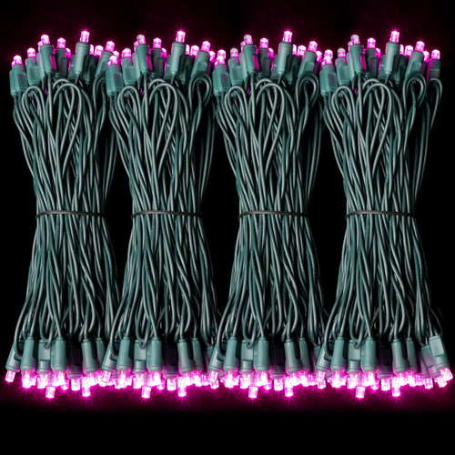 50 Luces De Cadena Led Navidad Cable Verde Color Rosa