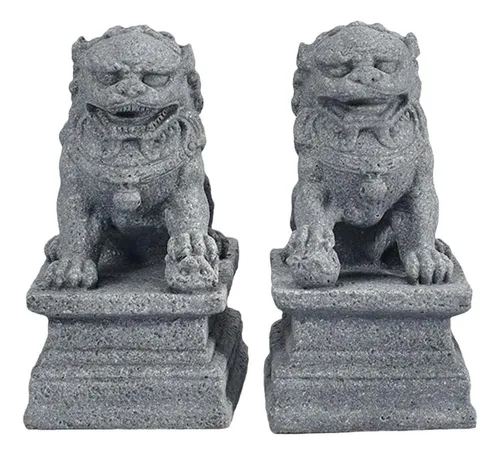 2 Estatuas De Leones Guardianes De Piedra Arenisca
