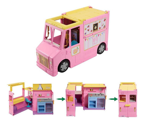 Camión de limonada Barbie Beach, más de 20 piezas, Mattel HPL71, color rosa y amarillo