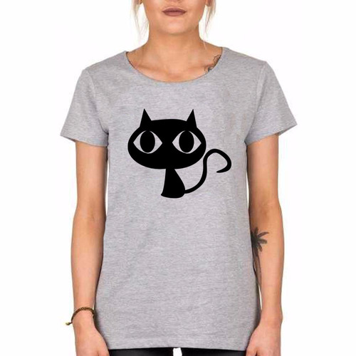 Remera De Mujer Gato Negro Black Cat Michi Mascota Pet Ojos