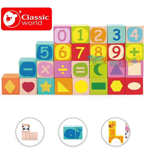 Imagen 3 de 8 de Bloques De Madera 100 Classic World Animales Letras Numeros