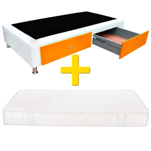Combo Base Cama Con Cajones 100x190 + Colchón Anatómico Foam
