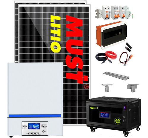 Imagen 1 de 10 de Kit Solar Must Vivienda 8800watts/dia Bateria De Litio M9l