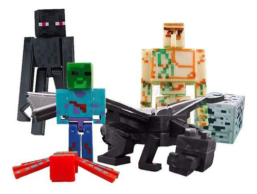 Kit 10 Cartela Minecraft Dragão 50 Bonecos + 10 Bloco Zombie