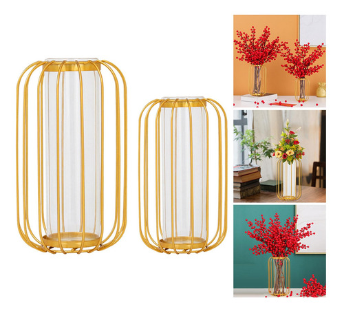 2x Florero Nórdico Soporte Dorado Florero De Vidrio Oficina