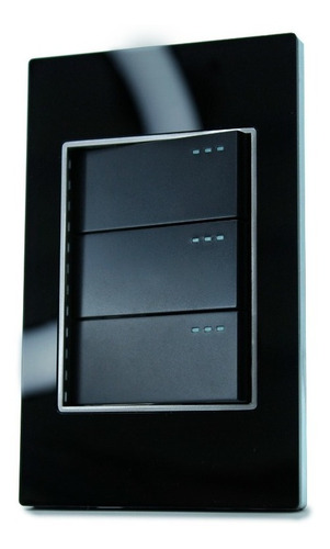 Imagen 3 de 6 de Interruptor Triple Conmutable Negro Black Mirror De Lujo