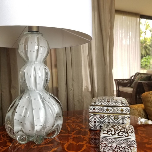 Abajur De Sala De Murano - Cristais Labone - Cor Branca 40cm Cúpula Branco Estrutura Branco