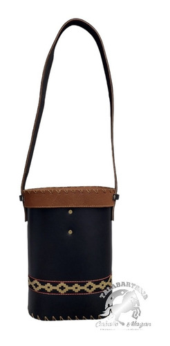 Bolso Matero Negro Con Cinto, 100% Cuero