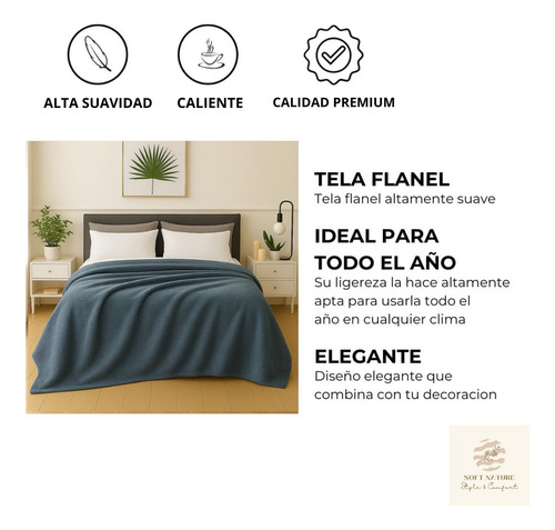 Frazada Cobija Supersuave Premium Cobertor Liso Matrimonial Azul Liso