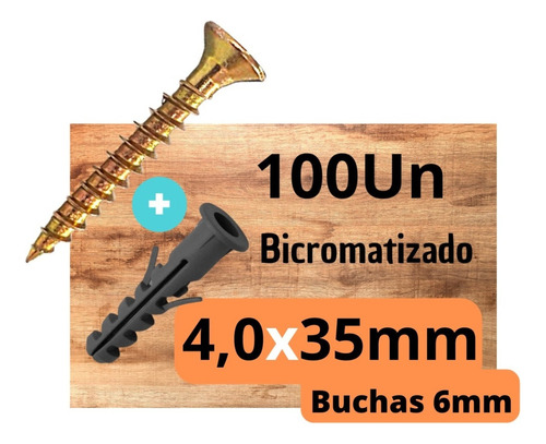 Parafuso Com Bucha Kit Com 100 Phs 4,0x35mm + 100 Buchas 6mm