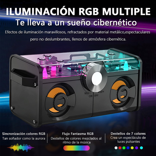 Bocina Bluetooth Portátil Altavoz Subwoofer Speaker Negras Con Rgb Led Altavoces Para Computadora Con Auxilia Tf Usb