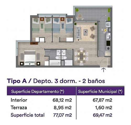 Venta Depto Quilpué 3d+2b+1est+1bod 77m2 Est Merval Valencia