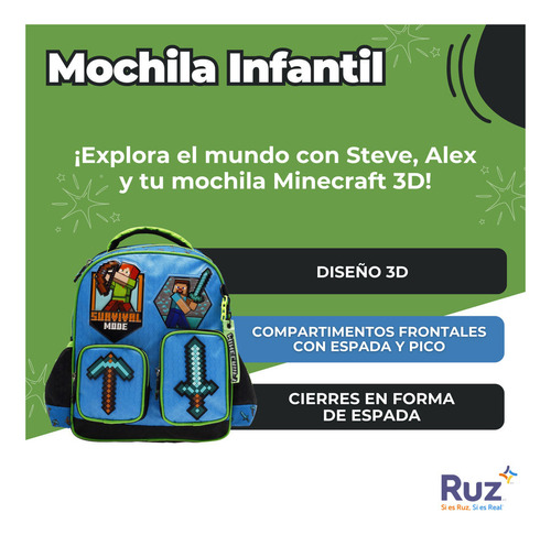 Mochila Kinder Infantil Microsoft Minecraft 11 L Azul Estampado