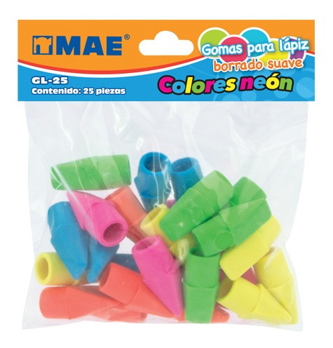 Borrador De Capuchon Para Lapiz Mae 25 Pzs Varios Colores