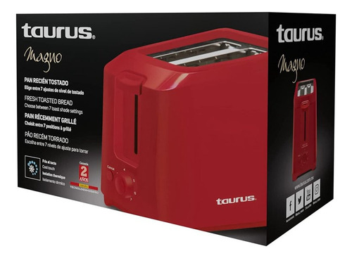 Tostador Taurus Sagitario 2 Rebanadas, 7 Niveles, Color Rojo