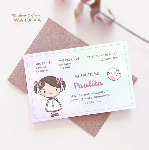 Imagen 4 de 10 de Estampitas Bautismo Tarjetas Estampas Nenas Horizontal X 3u