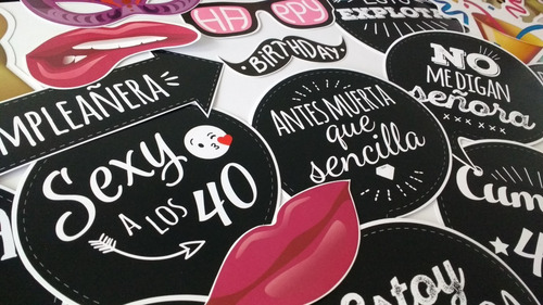 Kit Cumple Deco 40 Años Rosa + Props + Invitación + Banderin