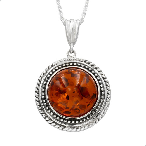 Colgante Escudo De Ámbar + Cadena Plata Fina 925 | N19