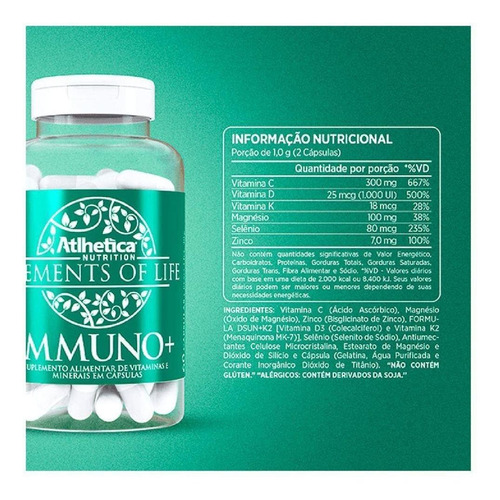 Immunno+ Elements Of Life 60 Caps Atlhetica Nutrition Sabor Sem sabor