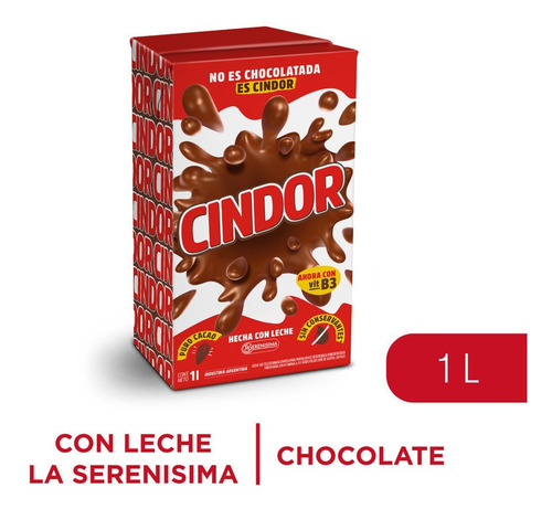 Oferta! Leche Cindor Chocolatada 1l Cacao Serenisima S/ Tacc
