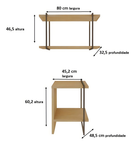 Conjunto De Mesa Lateral E Nicho Com Metalon 100% Mdf