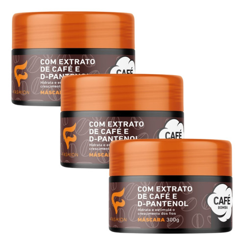 Kit 3x Máscara Café Bomba Fashion Cosméticos 300g