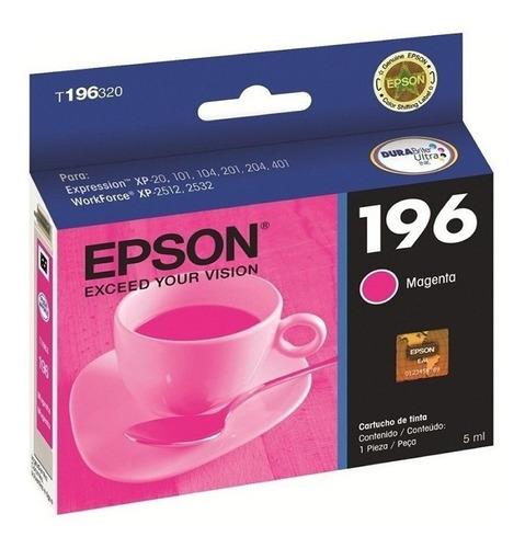 Imagen 1 de 9 de Cartucho Epson 196 Magenta Original T196320 Xp401 Xp411