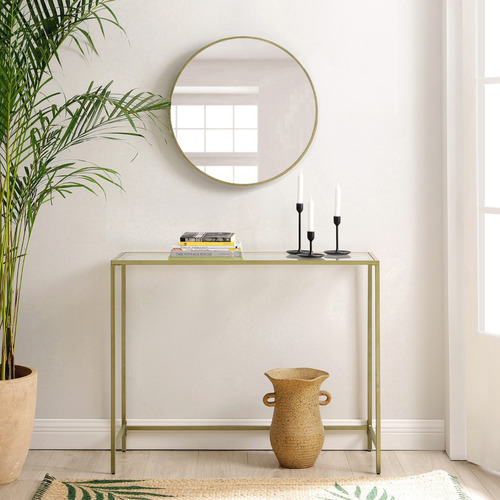 Mesa De Consola Vasagle Tablero De Vidrio Templado Color Dorado