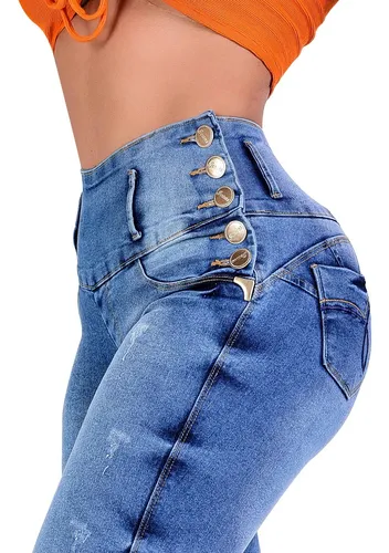 Calça Jeans Cós Alto 10 Botões Lycra Modeladora