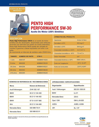 Imagen 5 de 5 de Aceite Sintético Universal / Pentosin 5w30-hp