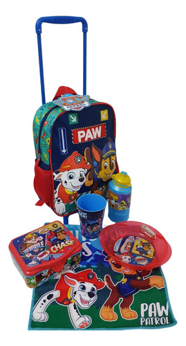 Set, Mochila C/carro Paw Patrol+acces De Merienda, Completo!