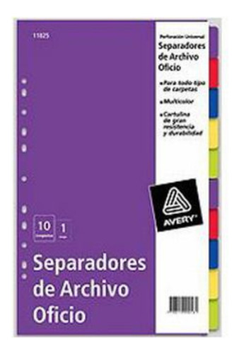 Separador De Cartulina Multicolor Oficio 10 Divisiones Avery