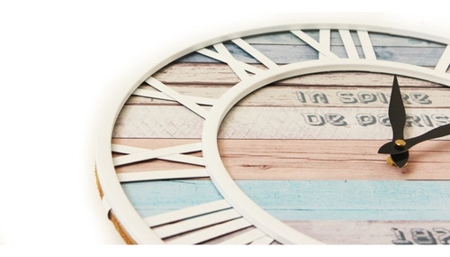 Reloj De Pared 40 Cm Metálico Playa Azul Silencioso Color de la estructura Blanco Color del fondo Multicolor