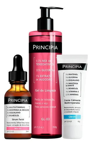 Principia Kit Gel De Limpeza Facial Gl-03 + Mix-03 + Cm-01 Sensív...