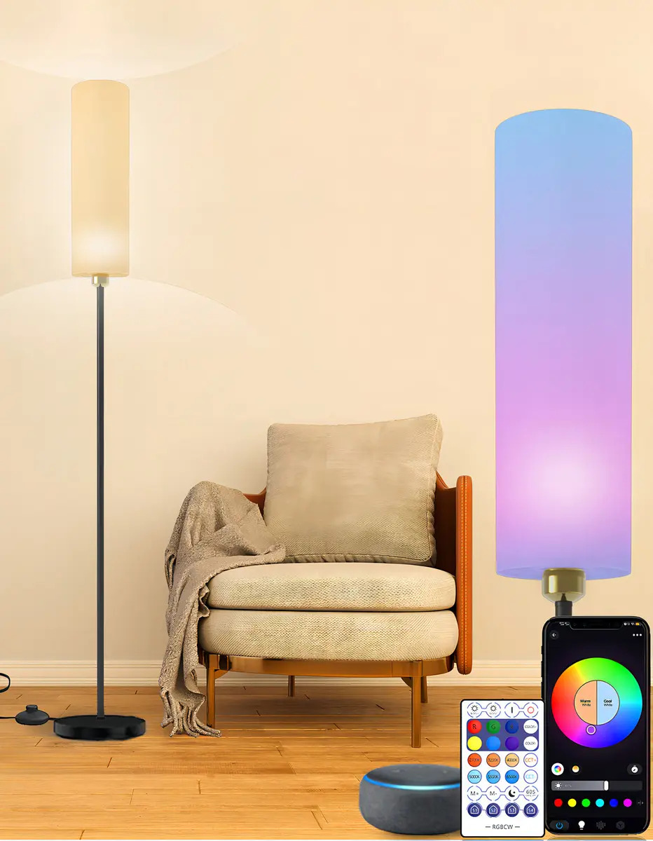 GIEVULEO Wifi Lampara de pie Moderna Rgb Minimalista Moderna Inteligente Control por Voz Control For App Color Negro Incluye Foco Wifi Gievuleo