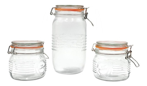 Set 3 Frascos Vidrio Tapa Clip Hermética Mason Jar Nv-1040